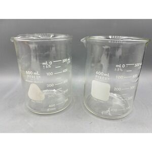 Pyrex 600mL Beaker Set of 2 No. 1000 Germany & No. 1005 USA Student Beaker Glass